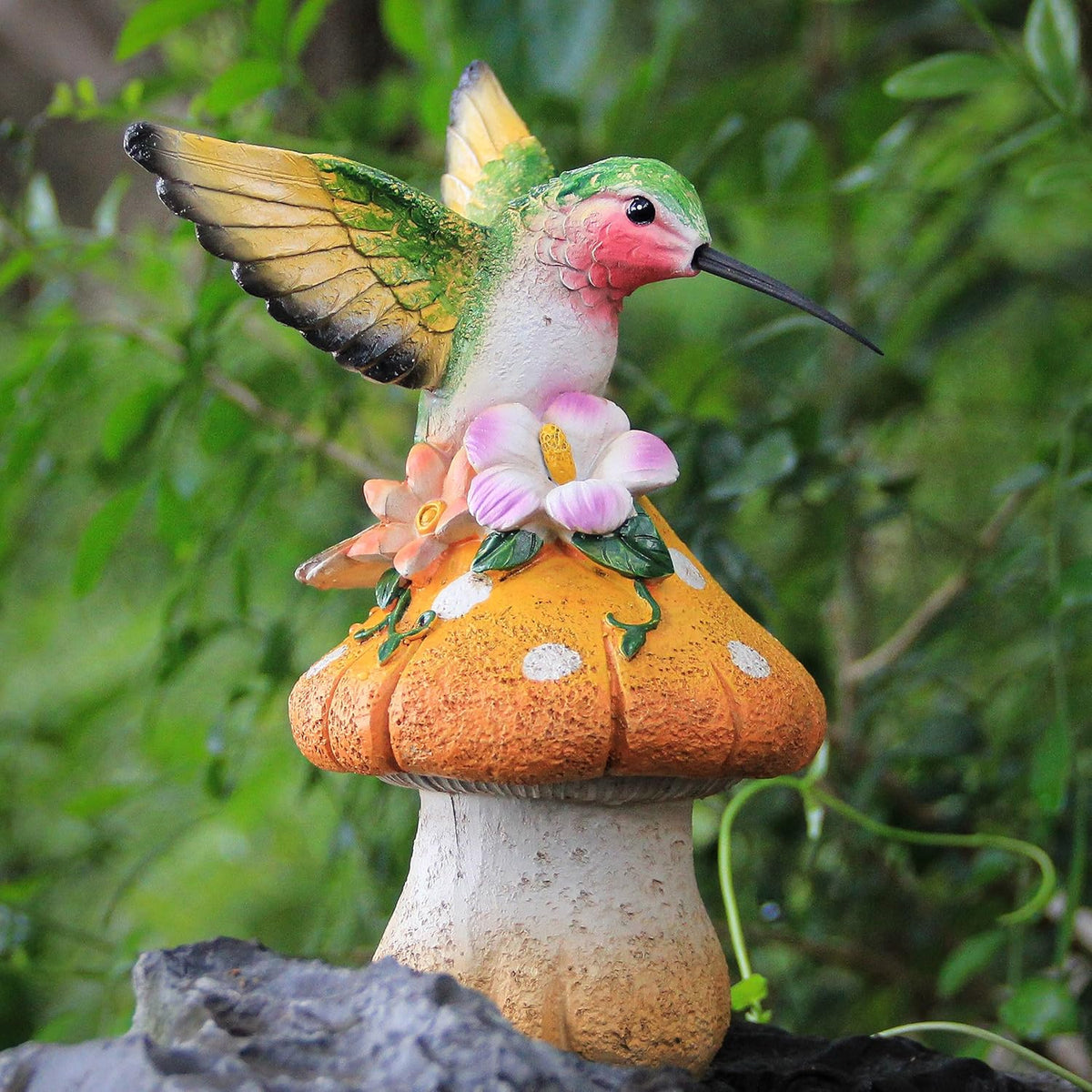 Hummingbird Stand on Mushroom for Garden Decorations,Hummingbird Statue for Outdoor Backyard Yard