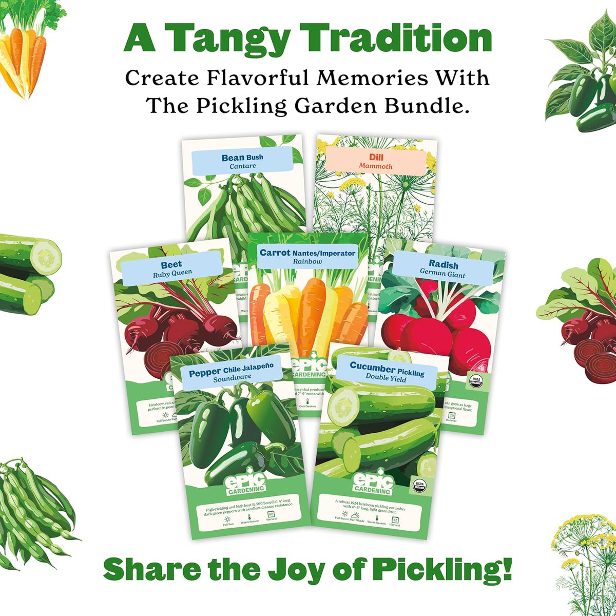 Epic Gardening Pickling Garden Seed Kit - 7 Non-GMO Varieties for Pickling, Includes Beets