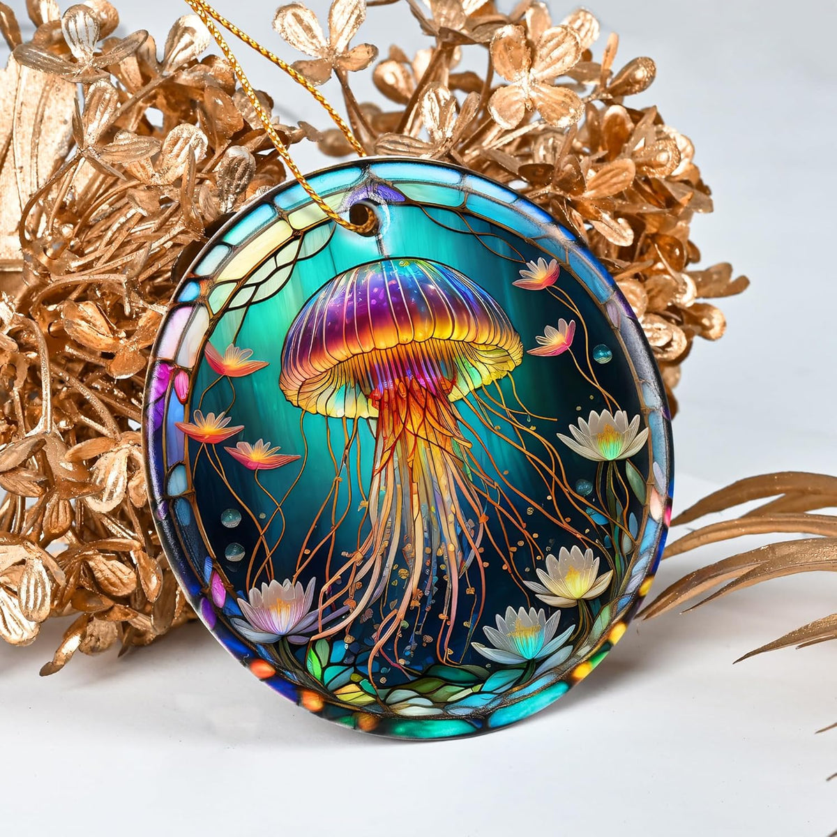 Colorful Ceramic Jellyfish Christmas Ornament, Jellyfish Ornaments for Christmas Tree, Holiday