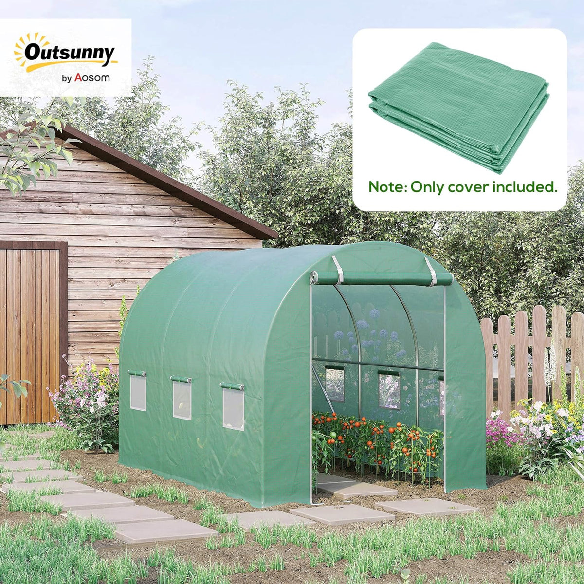 Outsunny 9.8' x 6.6' x 6.6' Plastic Greenhouse Cover Replacement, Heavy Duty Waterproof Tarp for