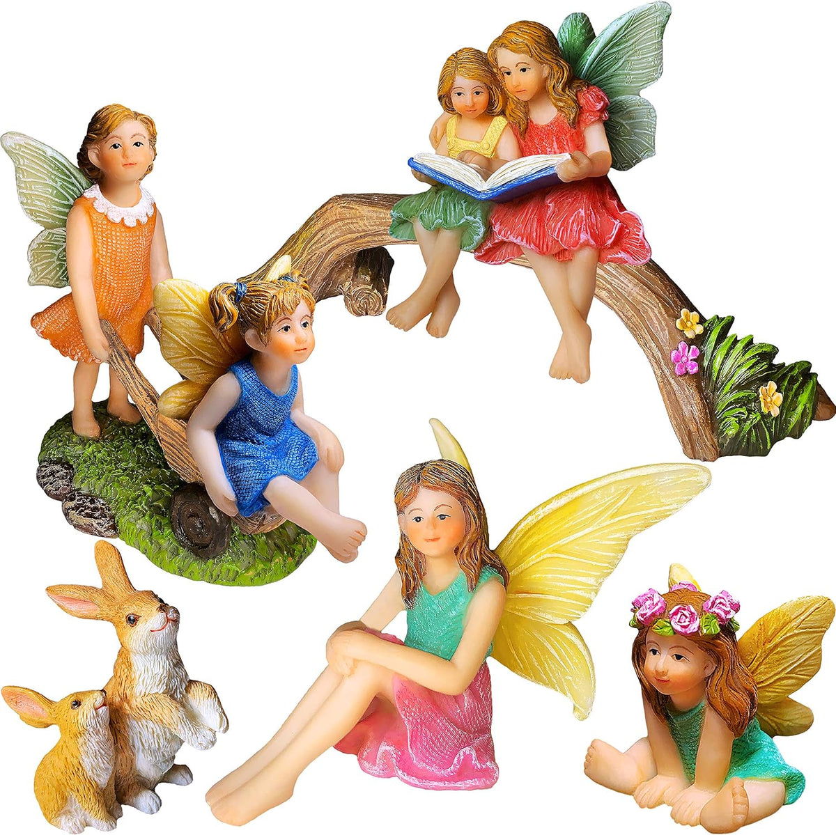 Mood Lab Fairy Garden - Miniature Family Kit Figurines & Accessories - Fairies Statue Set of 6 pcs