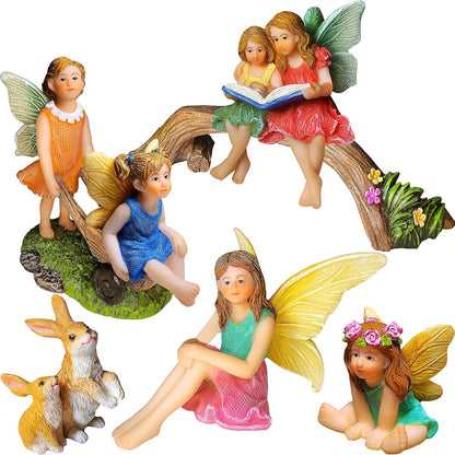 Mood Lab Fairy Garden - Miniature Family Kit Figurines & Accessories - Fairies Statue Set of 6 pcs