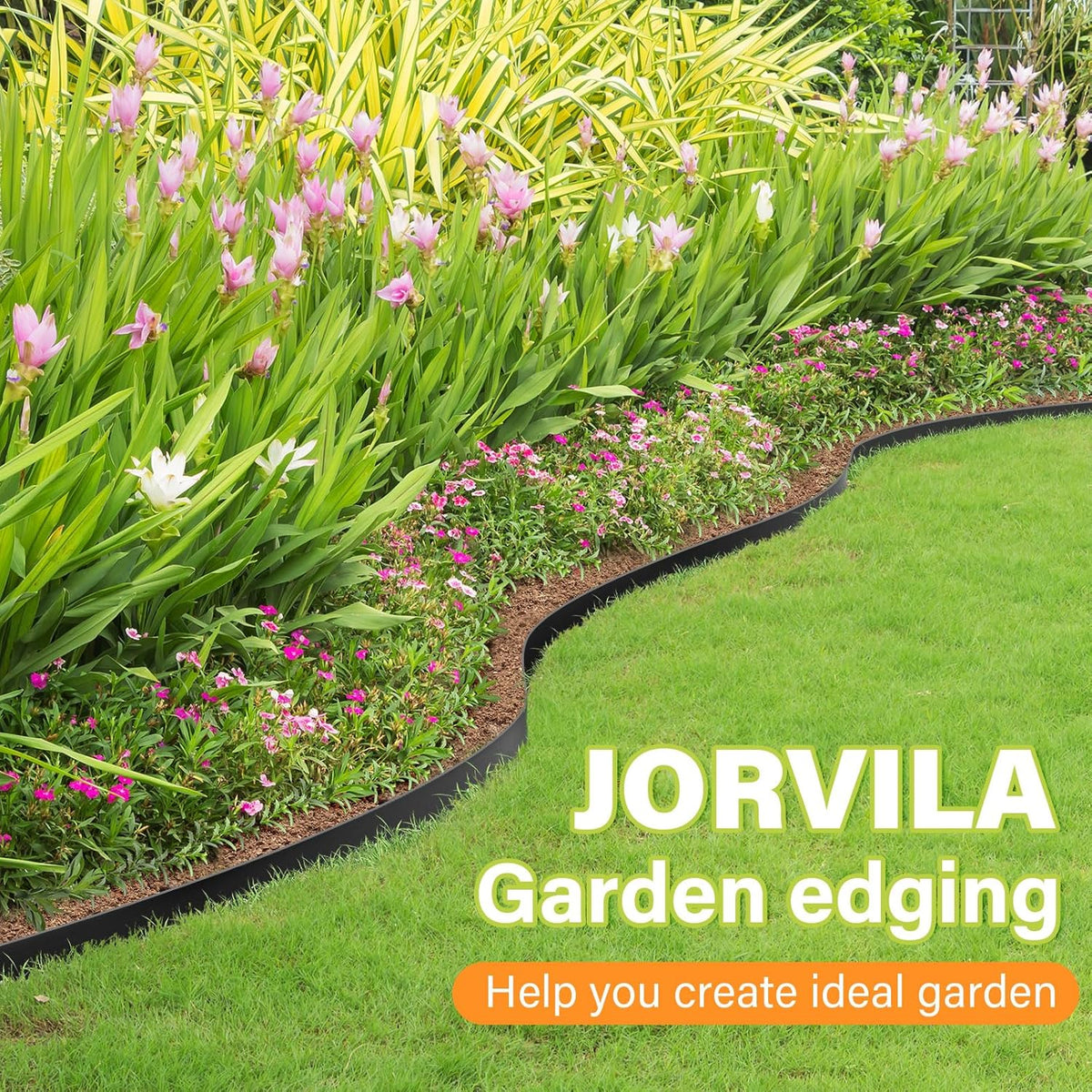 Landscape Edging, 1.5" x 40' Plastic Garden Edging with 40 Pcs Metal Spikes, Flexible Garden Border