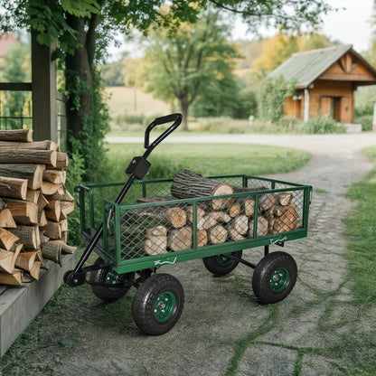 Backyard Expressions Heavy Duty 600 Lbs Capacity Mesh Steel Garden Cart Folding Utility Wagon with
