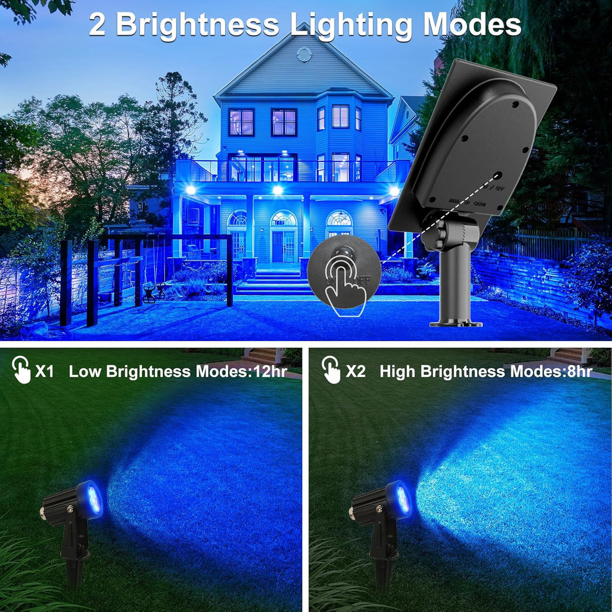 Blue Solar Spot Lights Outdoor,2 Pack Solar Landscape Spotlights IP65 Waterproof 9.8ft Cable, Auto