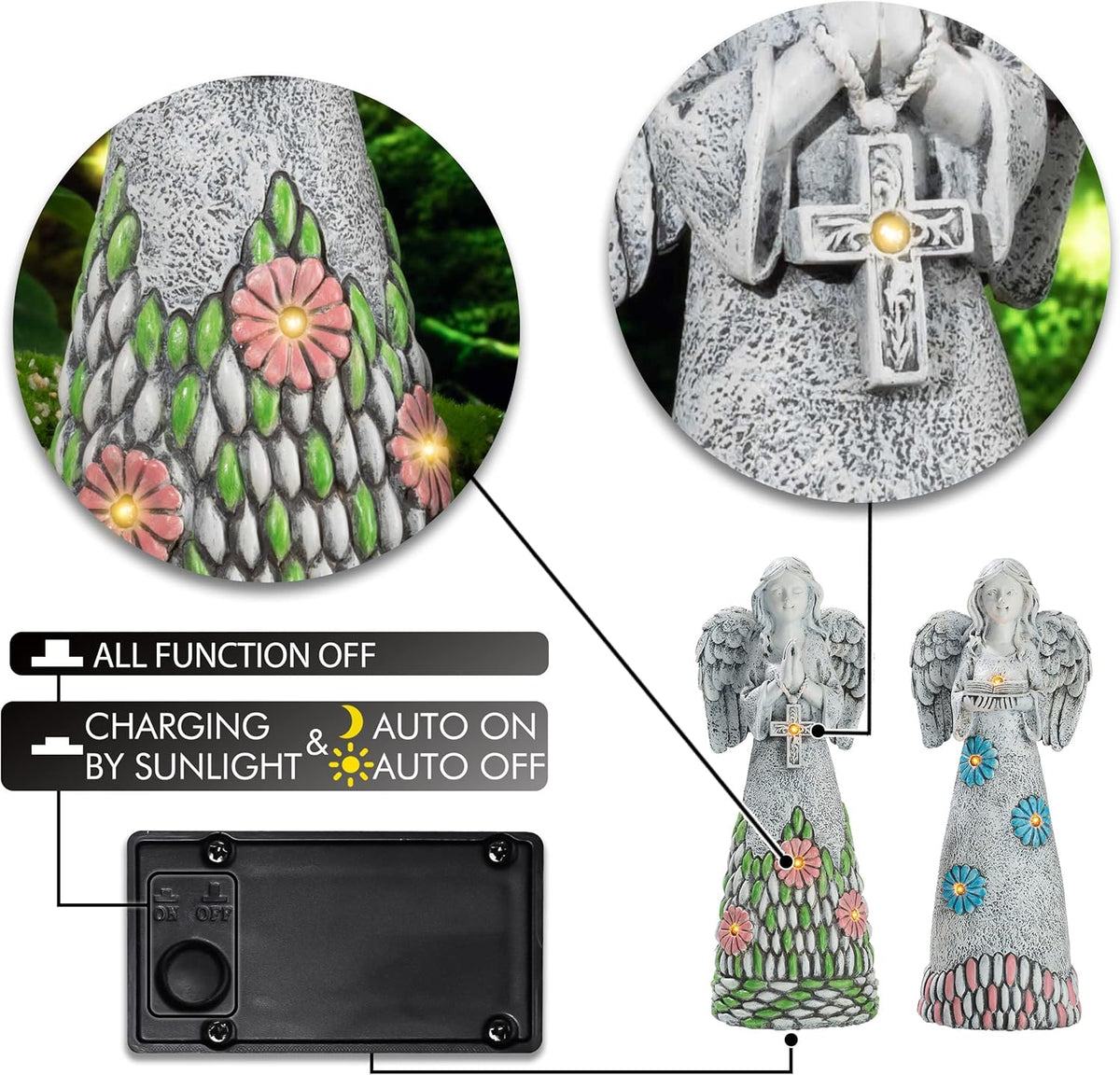 TERESA'S COLLECTIONS Angel Garden Statues with Solar Outdoor Light for Garden Decor, 2 Pack Resin