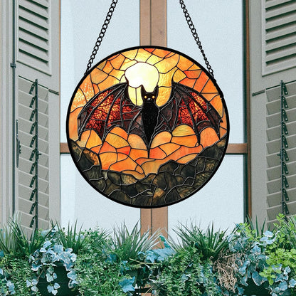 Stained Glass Window Hanging, Black Bat Sun Catcher for Door Home Decor Animal Suncatcher Christmas