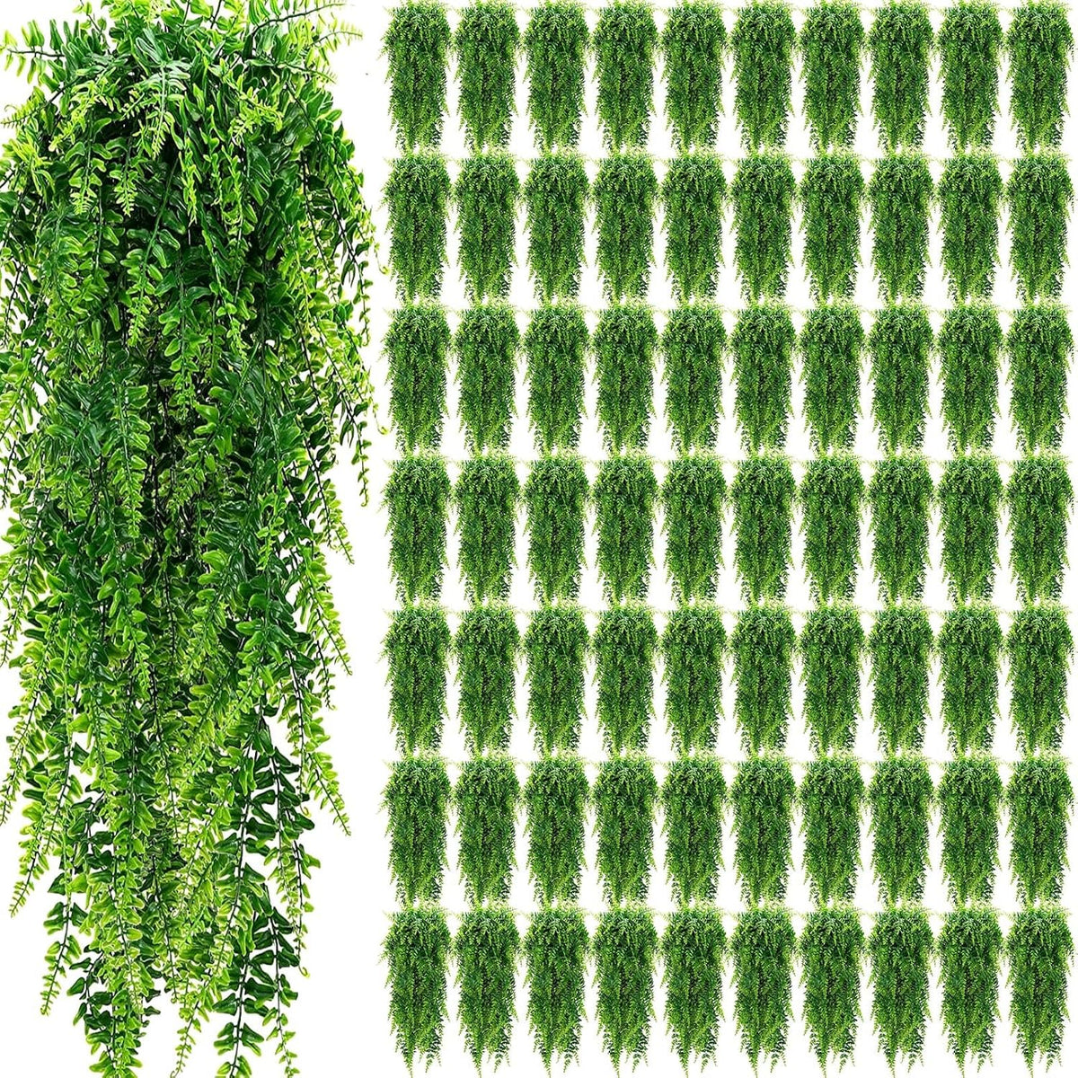 Geosar 72 Pcs Artificial Hanging Plants 32 Inch Hanging Boston Ferns Plastic Fake Plants for Wall