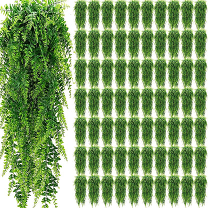 Geosar 72 Pcs Artificial Hanging Plants 32 Inch Hanging Boston Ferns Plastic Fake Plants for Wall