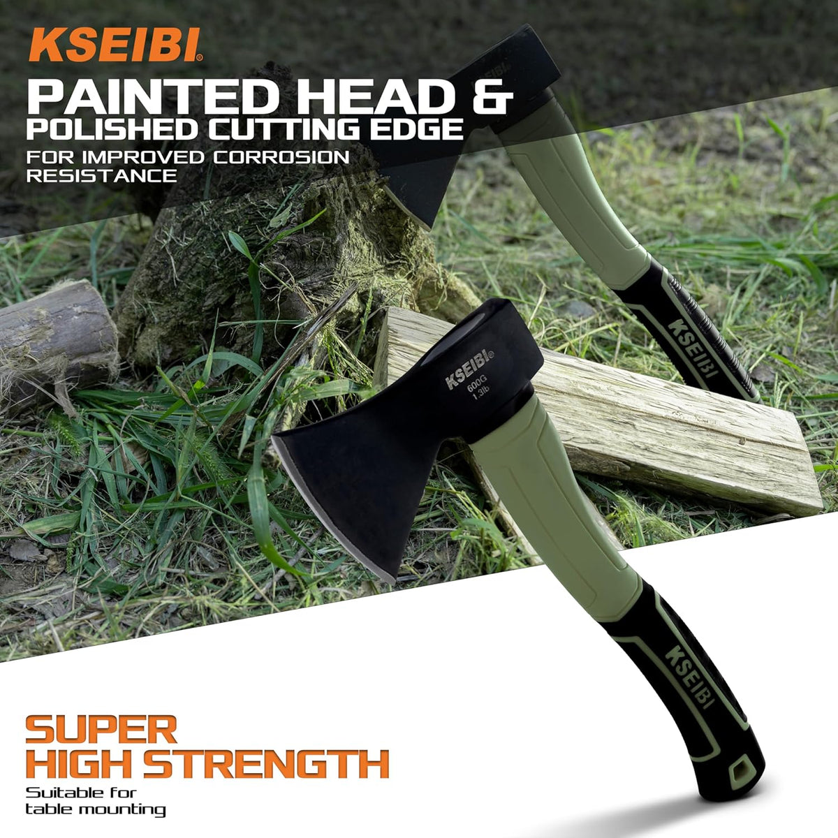 KSEIBI Hatchet with Sheath, Camping Axe for Splitting and Kindling Wood, Forged Steel Blade with