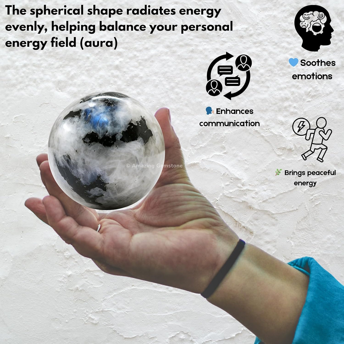 Amazing Gemstone Rainbow Moonstone Crystal Ball with Stand - 2 Inches Crystal Sphere Meditation
