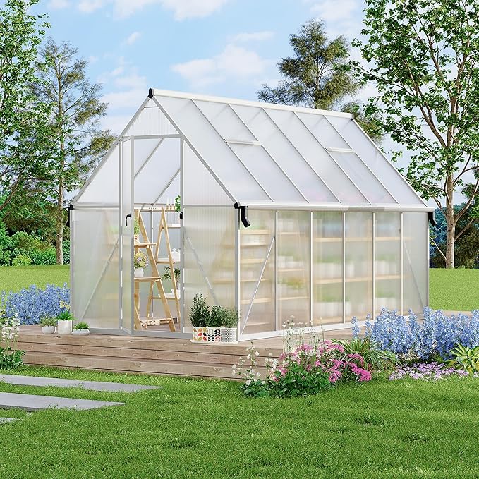 8'X14' Aluminum-Framed Polycarbonate Greenhouse, Heavy Duty Polycarbonate Greenhouse with Quick