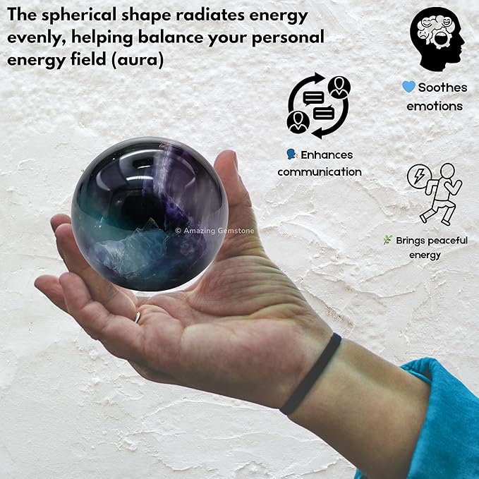 Amazing Gemstone Fluorite Crystal Ball with Stand - 2 Inches Crystal Sphere Meditation Balls for