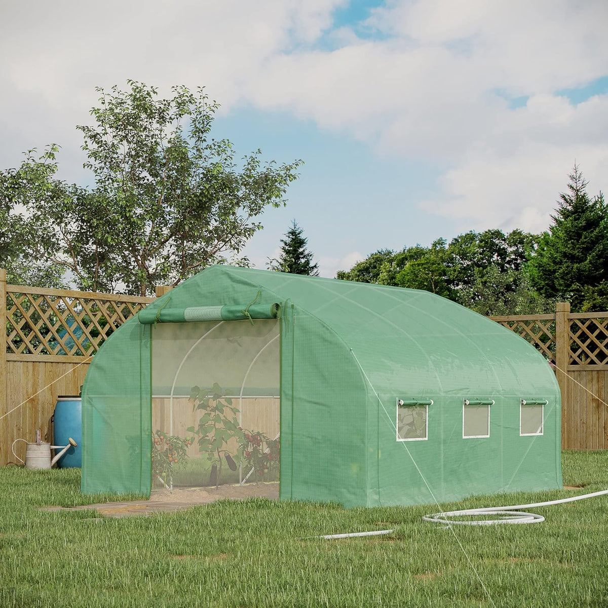 Outsunny 11.5' x 10' x 6.5' Walk-in Tunnel Greenhouse, Green House with Zippered Mesh Door, 7 Mesh