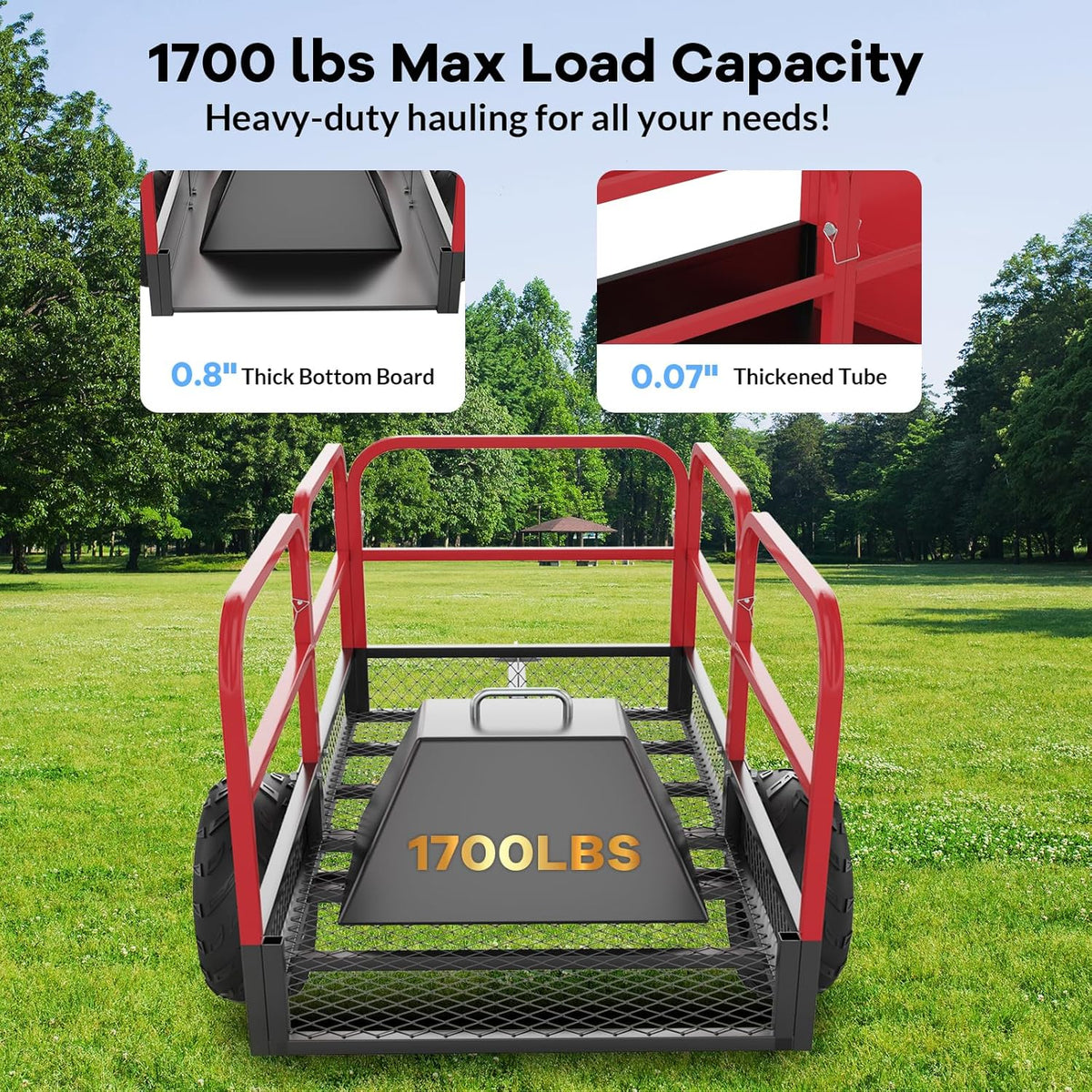 GAOMON Heavy Duty Utility Cart Cargo Trailer, 1700 Lbs 15 Cubic Feet, Yard Utility Trailer with