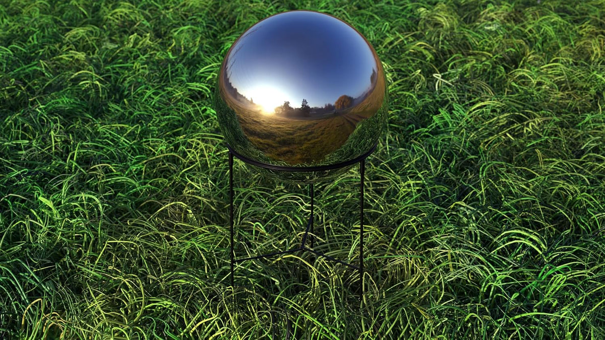 Lulu Decor, Silver Stainless Steel Gazing Mirror Ball Size 14 with Stand