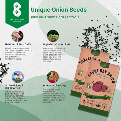 Organo Republic 8 Onion Seeds Variety Pack Heirloom, Non-GMO, Sets for Indoors, Outdoors Gardening.