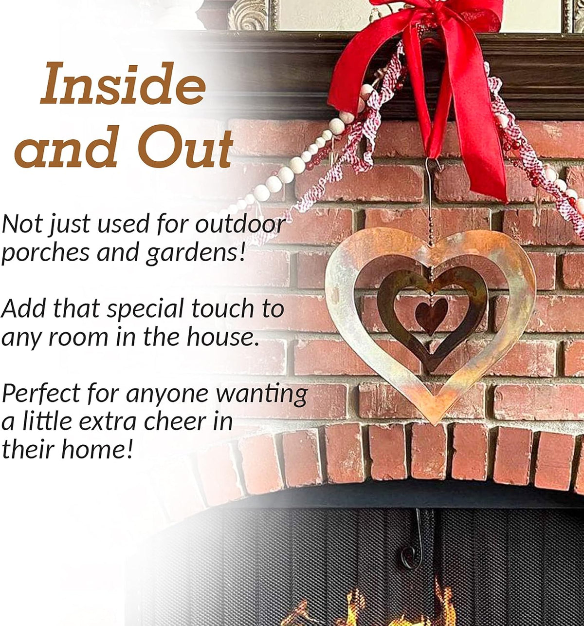 Happy Gardens Hanging Heart Ornament Spinner with a Flamed Finish | Outdoor Heart Decorations for