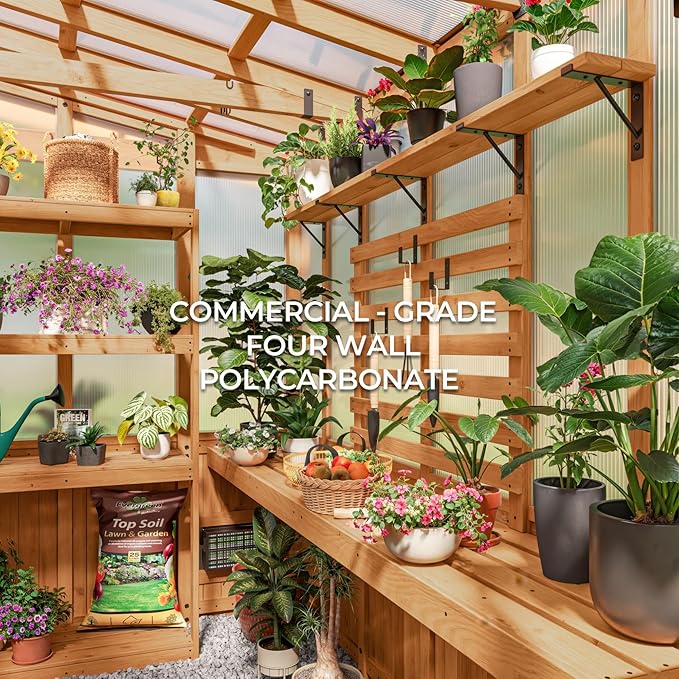 Backyard Discovery Poppy 9' x 6' Cedar Wood and Polycarbonate Walk-in Greenhouse Kit with Exhaust
