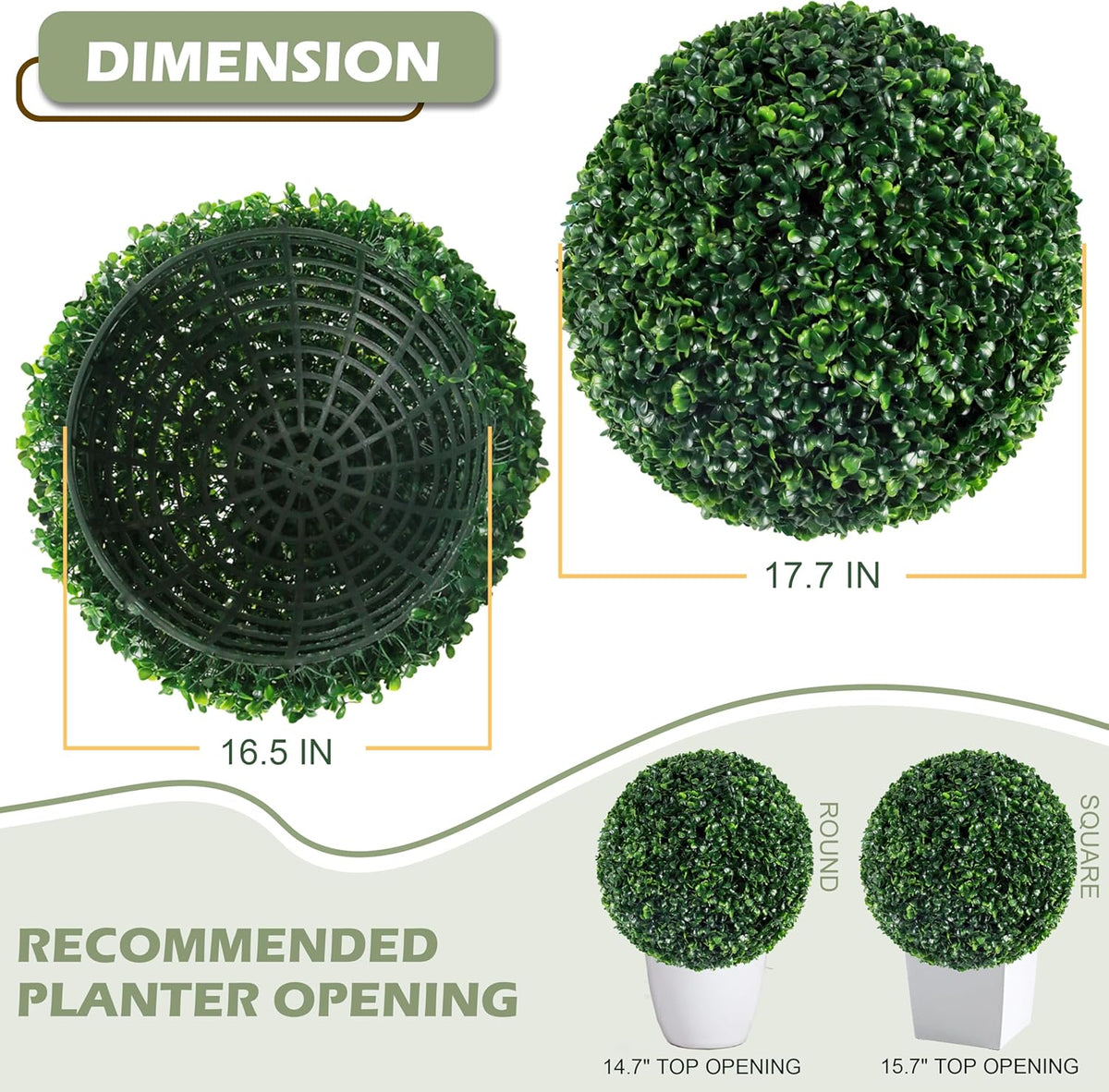 Ogrmar 2 PCS 17.7 inch 2 Layers Artificial Plant Topiary Ball Faux Boxwood Decorative Balls for