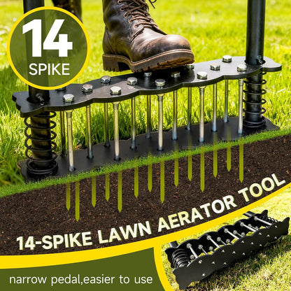 Upgraded Lawn Aerator Tool with 14 Steel Spikes, Hand Grass Aerator Spike Tool Manual Lawn Aerators