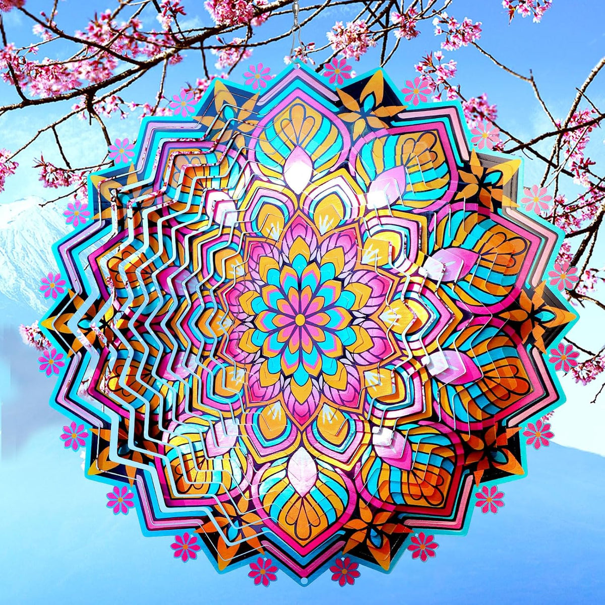 Goolyrusim Metal Wind Spinner - Mandala Lotus Wind Spinners, 12inch Kinetic 3D Hanging Wind