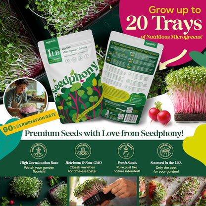 Radish Sprouting & Microgreens Seeds - 50,000 Non-GMO Heirloom Seed, 1lb Resealable Bag