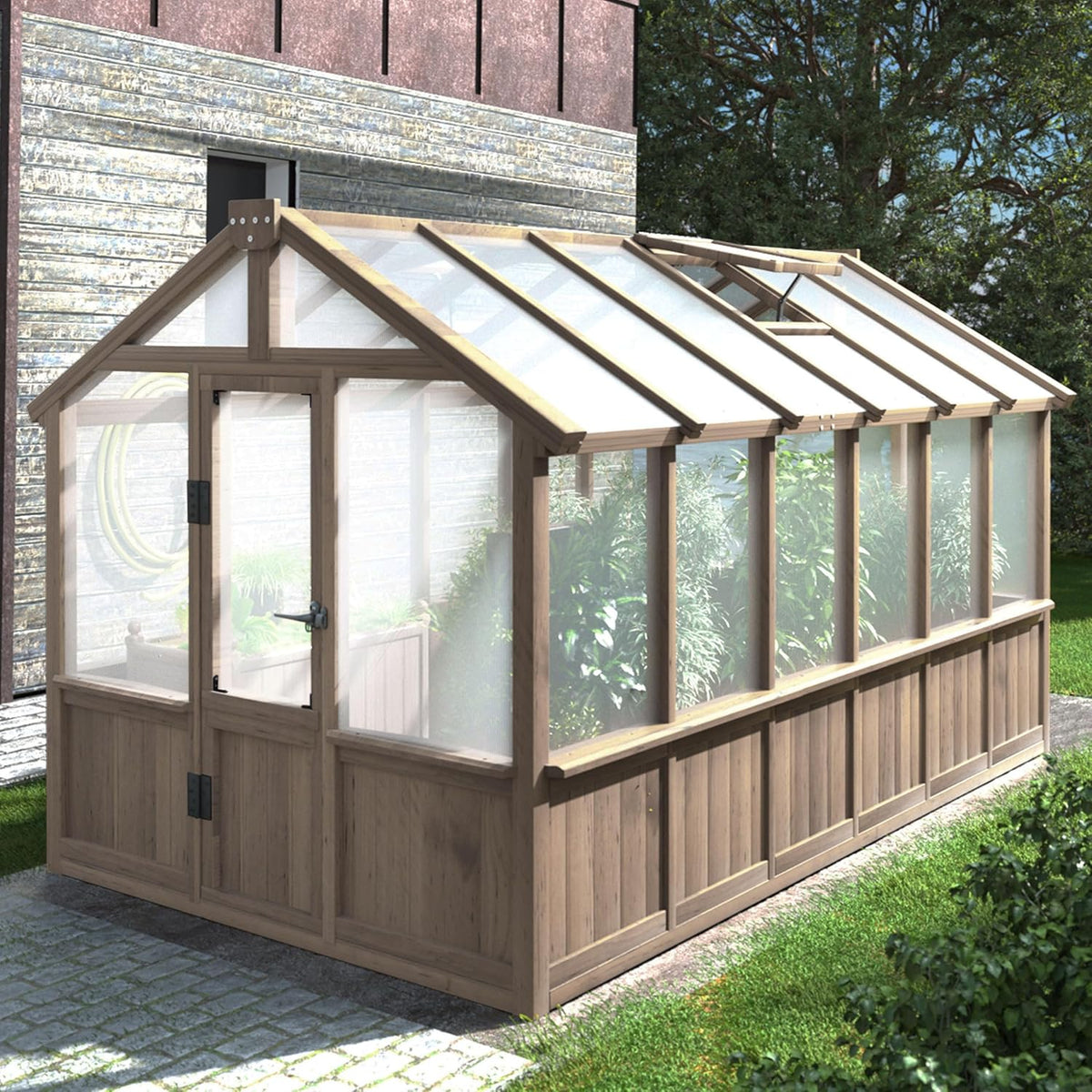 Mupater 6'x12' Wooden Polycarbonate Greenhouse,Outdoor with Ventilated Window and Lockable Door