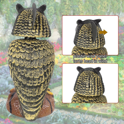 Hausse 2 Pack Bird Scarecrow Fake Owl Decoy Sculpture, 10.6 Inch Height Golden Rotating Head