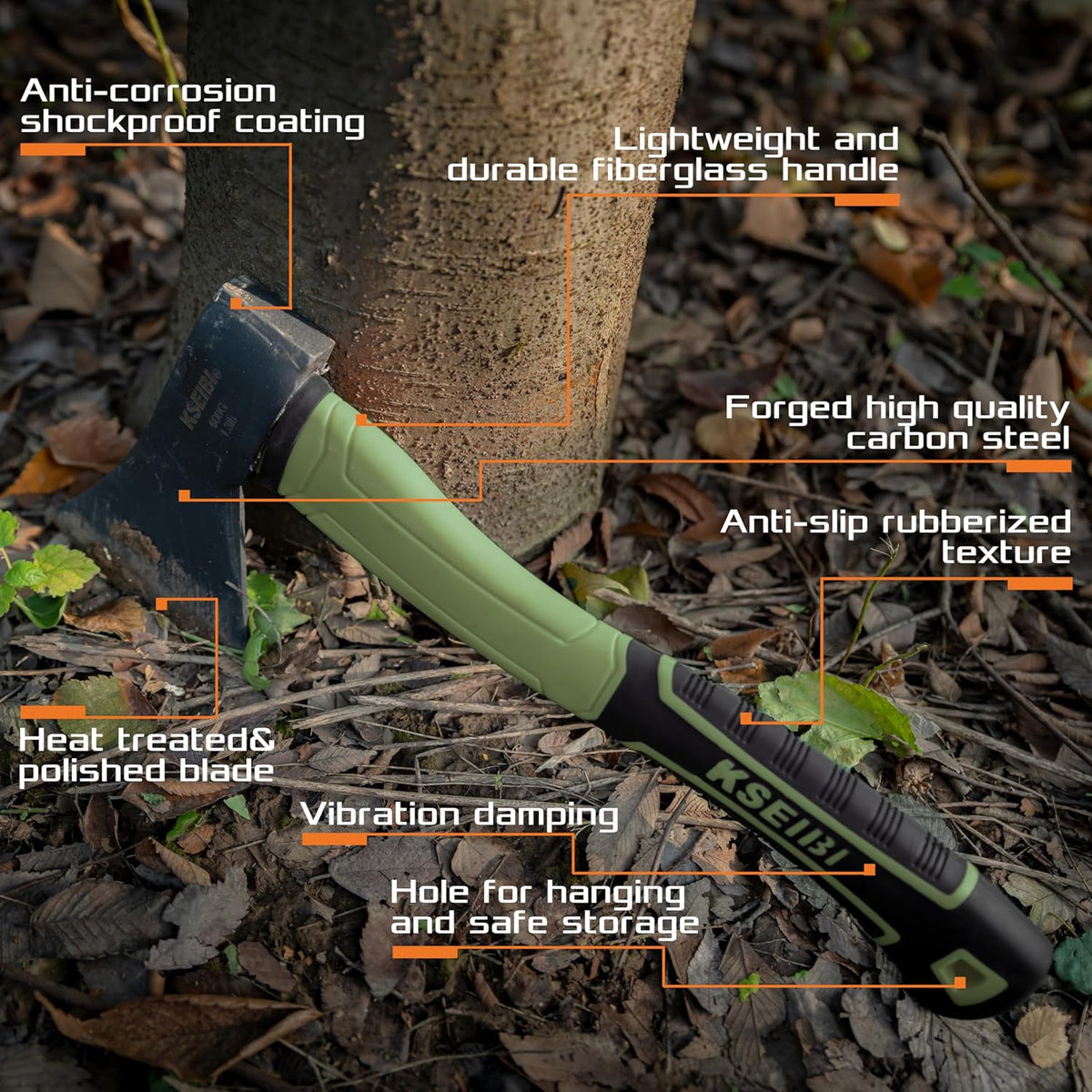 KSEIBI Hatchet with Sheath, Camping Axe for Splitting and Kindling Wood, Forged Steel Blade with