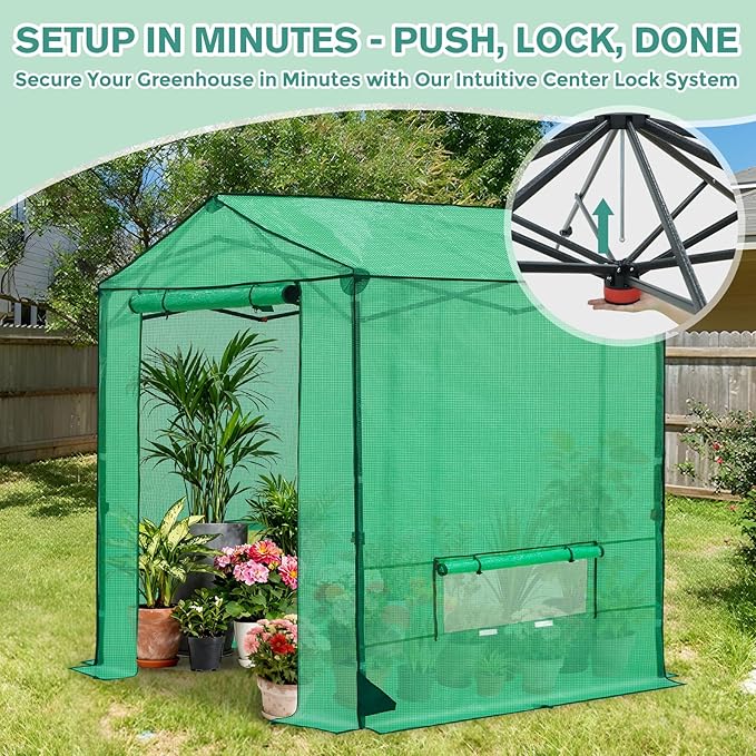 COOS BAY 6x6 FT Portable Walk-in Greenhouse, Pop up Outdoor Green House with Power Access Openings