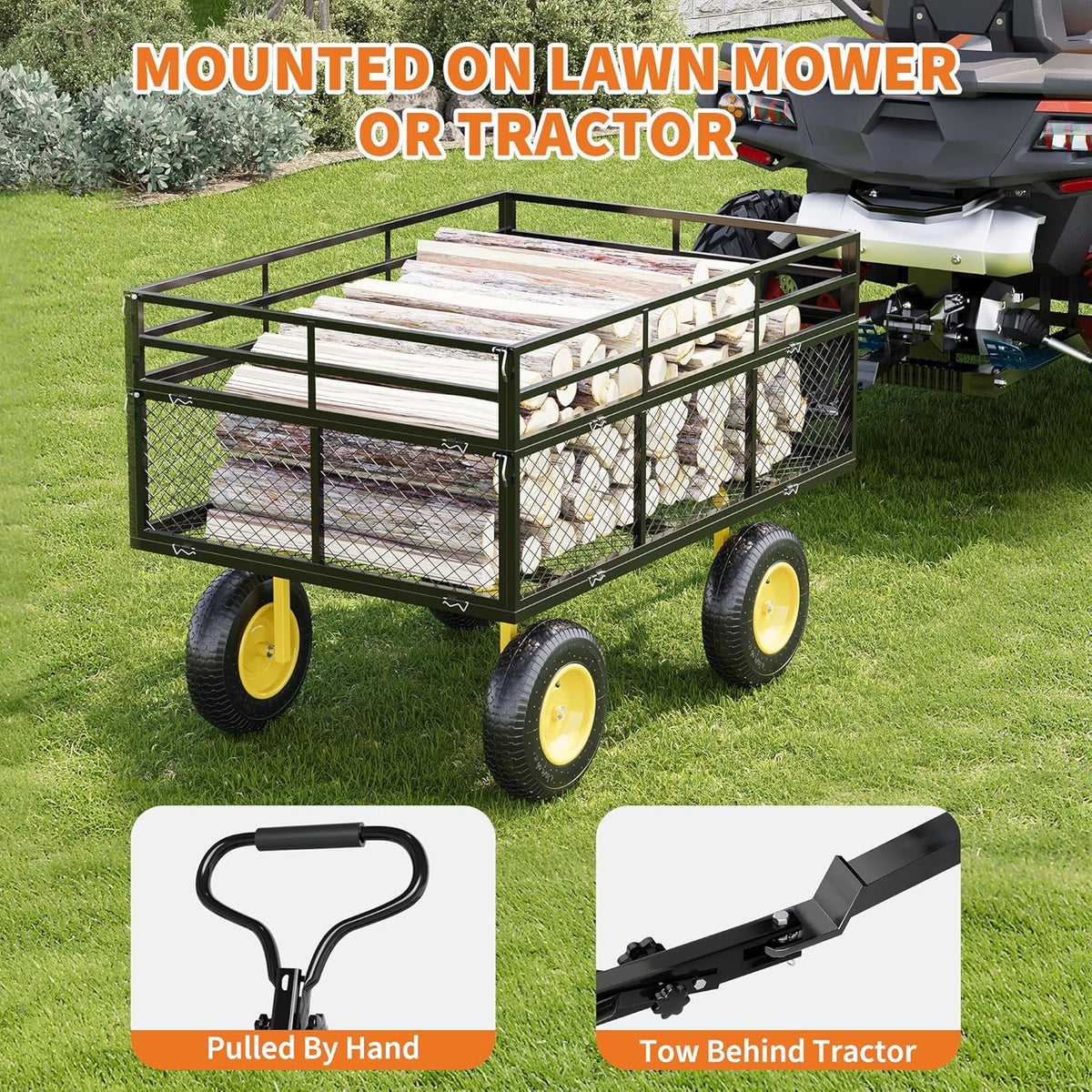 3-in-1 Heavy-Duty Steel Garden Cart, 1400 Lbs Garden Wagon, with 13 Inch All-Terrain Tires and