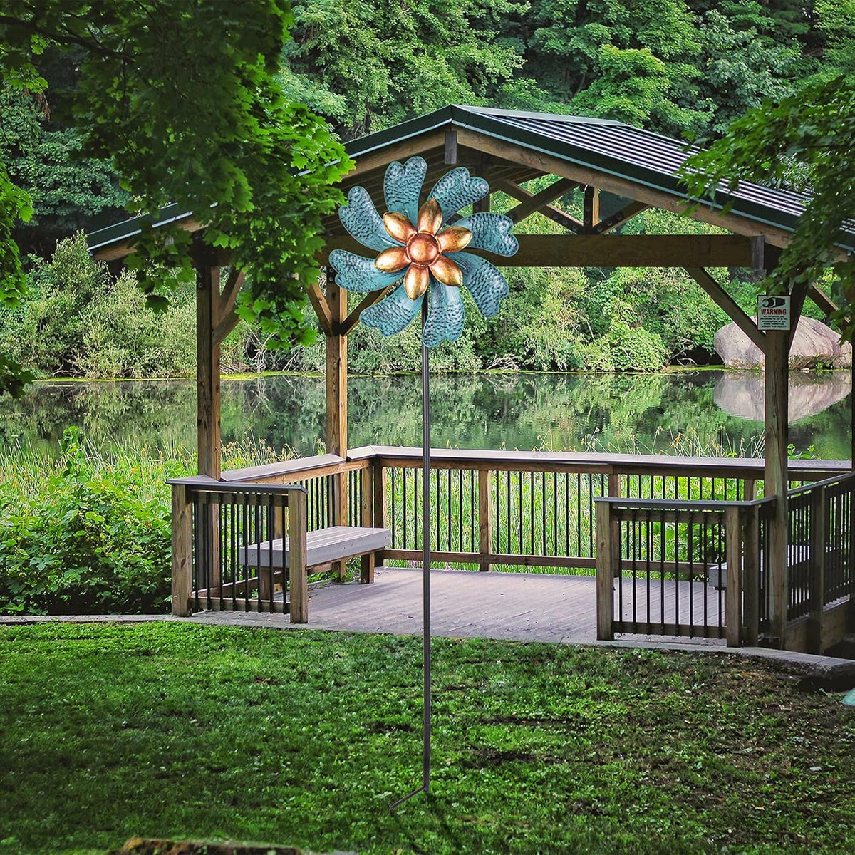 MUMTOP Wind Spinners 45.7 Inch Cyan Kinetic Sculpture Metal Windmill for Patio Lawn Outdoor Yard