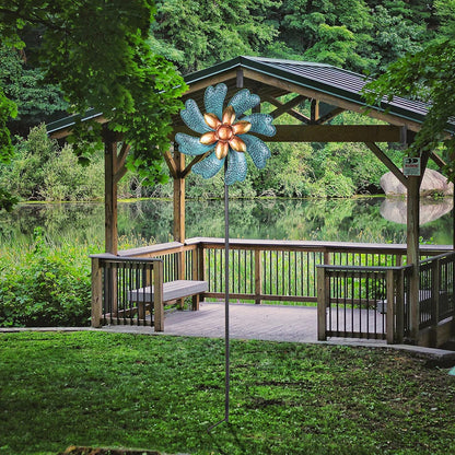 MUMTOP Wind Spinners 45.7 Inch Cyan Kinetic Sculpture Metal Windmill for Patio Lawn Outdoor Yard
