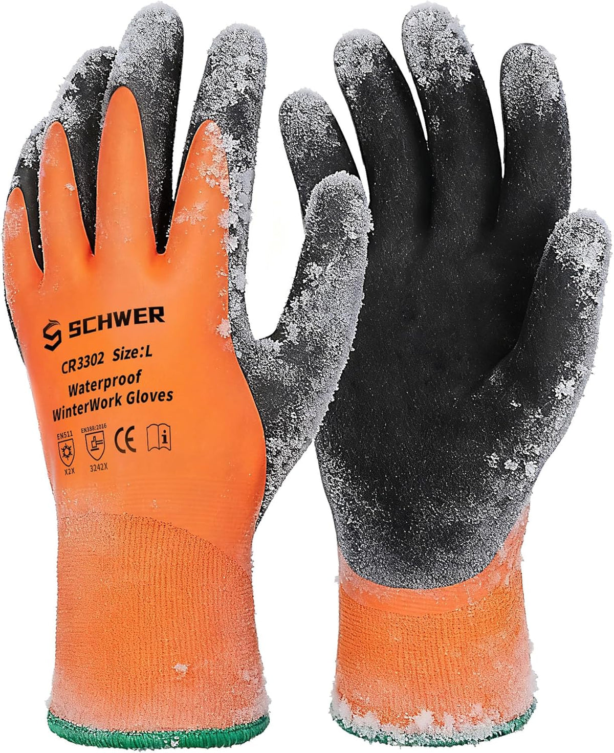 Schwer 100 Pairs Waterproof Winter Work Gloves, ANSI A2 Cut Resistant Freezer Gloves for Outdoor