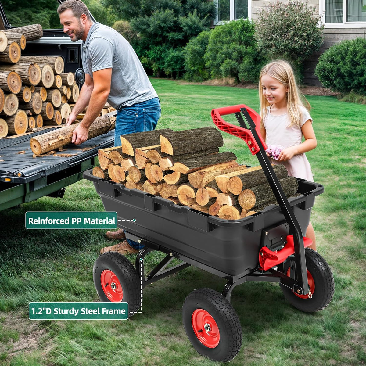1200lbs Garden Dump Cart,Ultym Heavy Duty 7 Cu.Ft Trailer Dump Cart with Hitch,Garden Dump Wagon