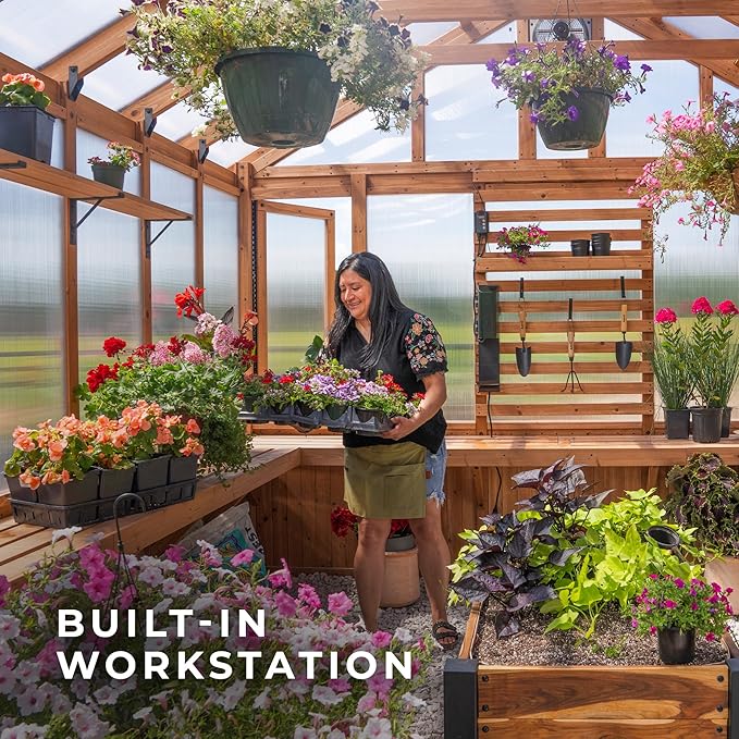 Backyard Discovery Bellerose XL 13' x 11' Cedar Wood and Polycarbonate Walk-in Greenhouse Kit with