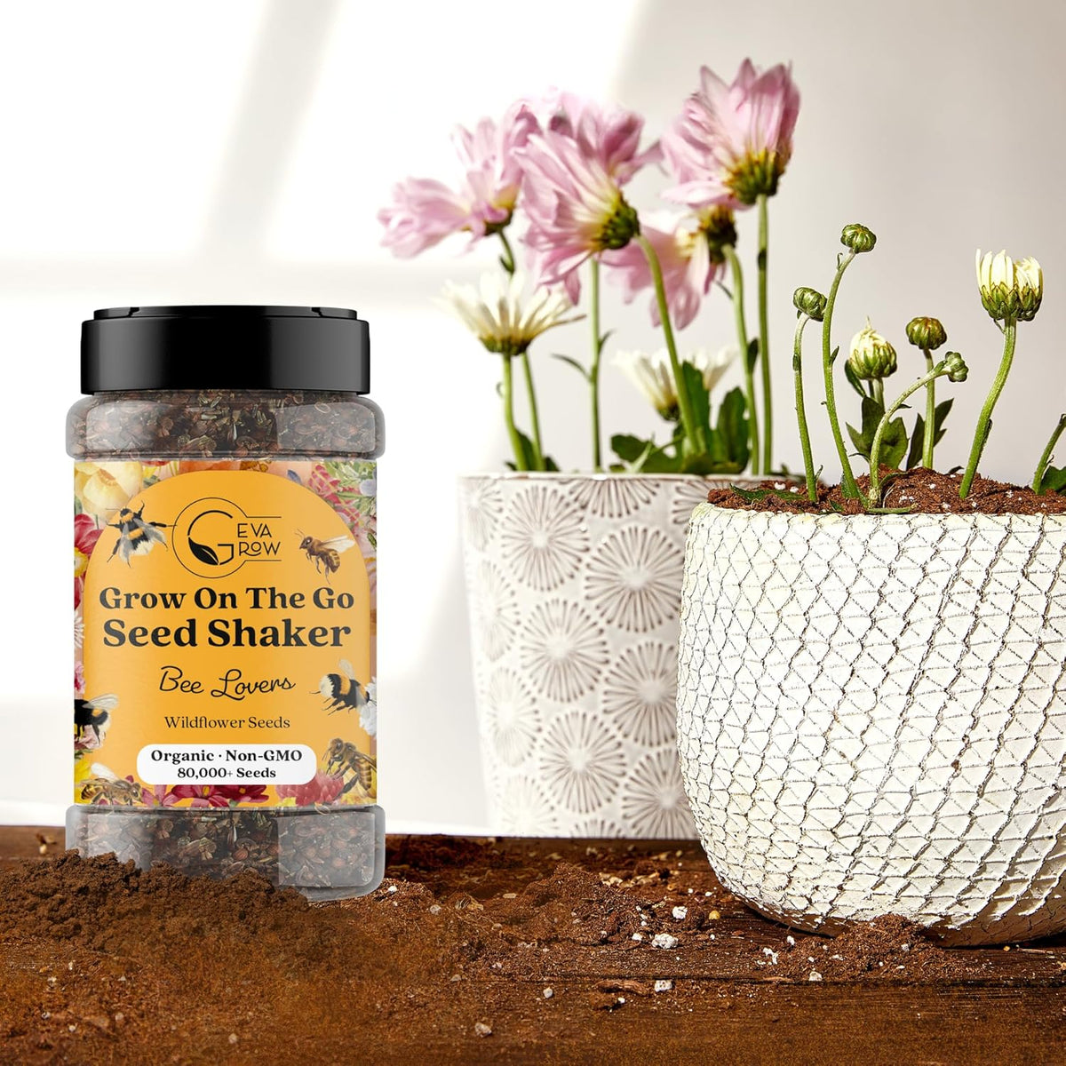 Mini Wildflower Seed Shaker - Save The Bees Seed Mix, by GevaGrow | 80,000+ Seeds | Pollinator &