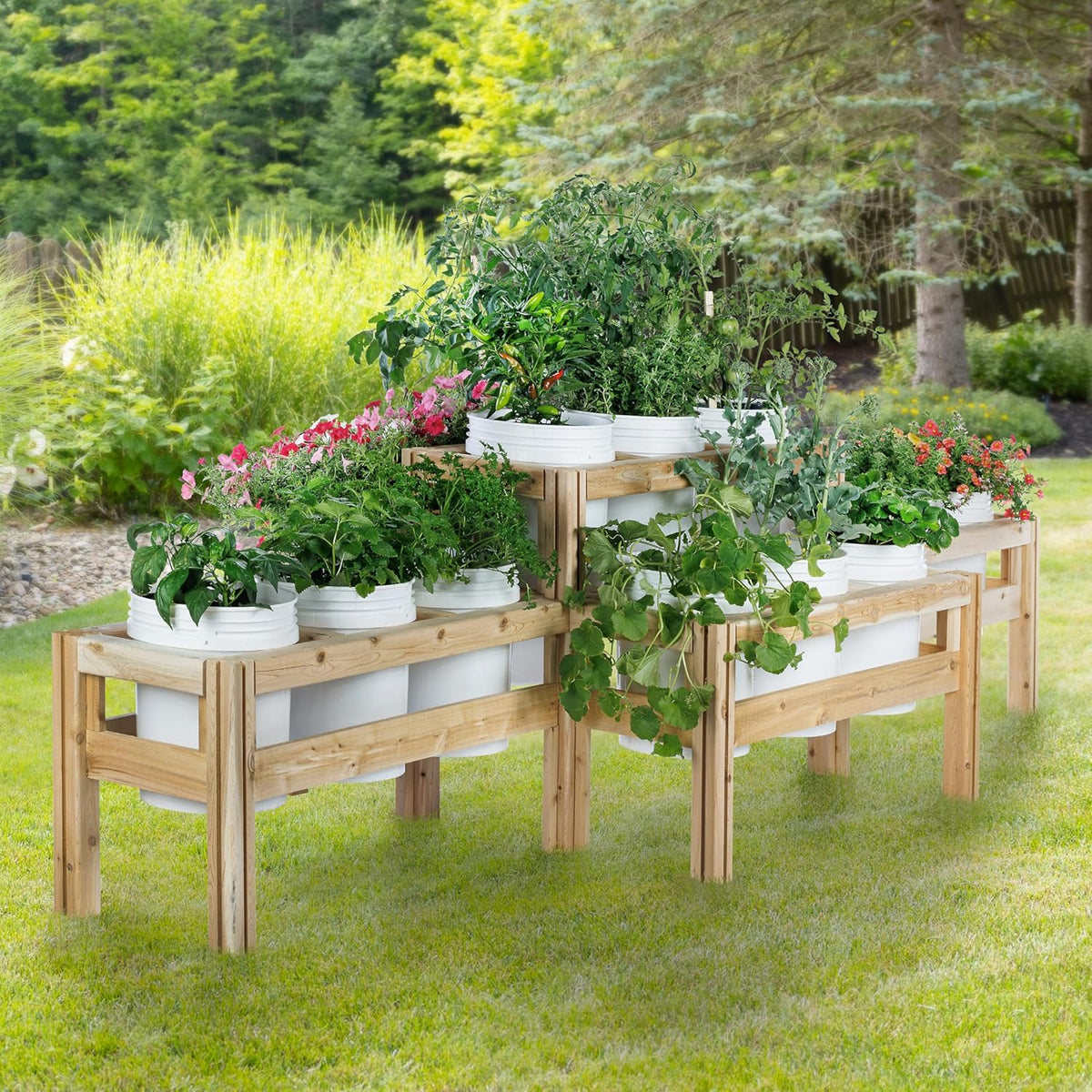 Greenes Fence Two-Tiers Fifteen Bucket Elevated Cedar Wood Garden Frame, 125 in. x 43 in. x 30 in.