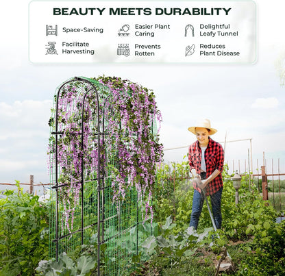 Idzo Arched Trellis for Raised Garden Bed, 70in Stainless Steel Tunnel Vegetable Trellis w PE