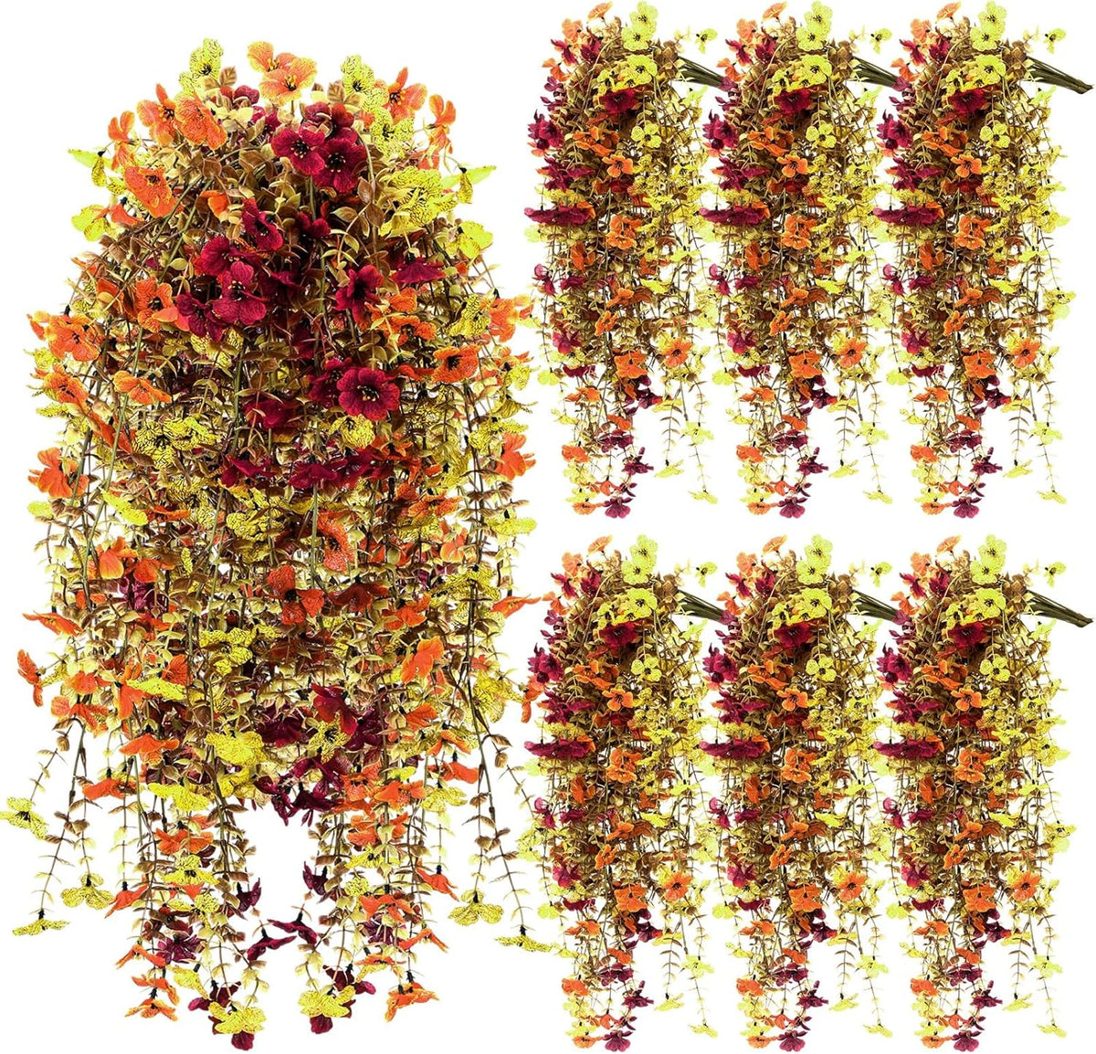 6 Pcs Artificial Fall Hanging Flowers Outdoor Silk Mum Plants Autumn Decor Faux Violet with