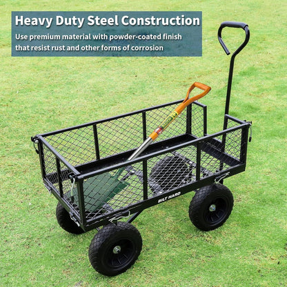 BILT HARD 880 lbs 10" Flat Free Tires Steel Garden Cart with 180° Rotating Handle and Removable