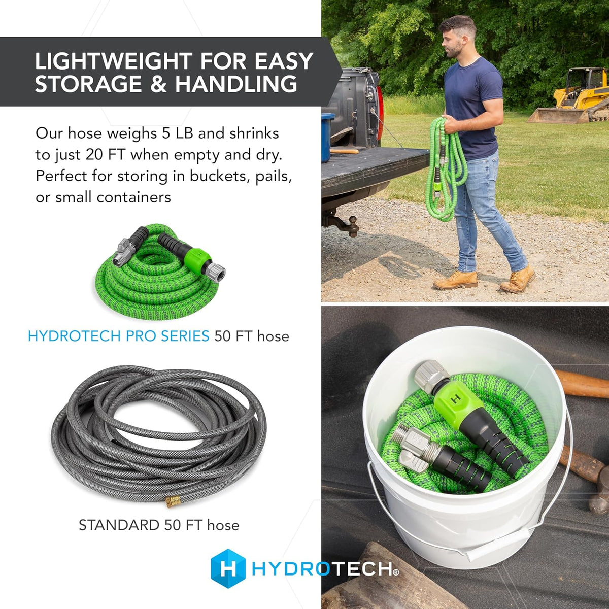 HydroTech 50 ft Expandable Garden Hose - Pro Series, 2x Max Flow, 3/4" No-Kink Flexibility