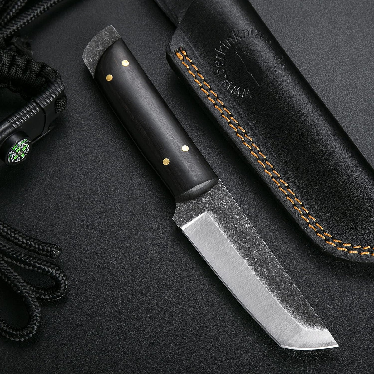 Perkin Handmade Fixed Blade Hunting Knives with Sheath-Full Tang Bushcraft Fixed-Blade Tanto Knives