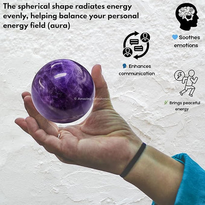 Amazing Gemstone Amethyst Crystal Ball with Stand - 2" Inches Crystal Sphere Meditation Balls for