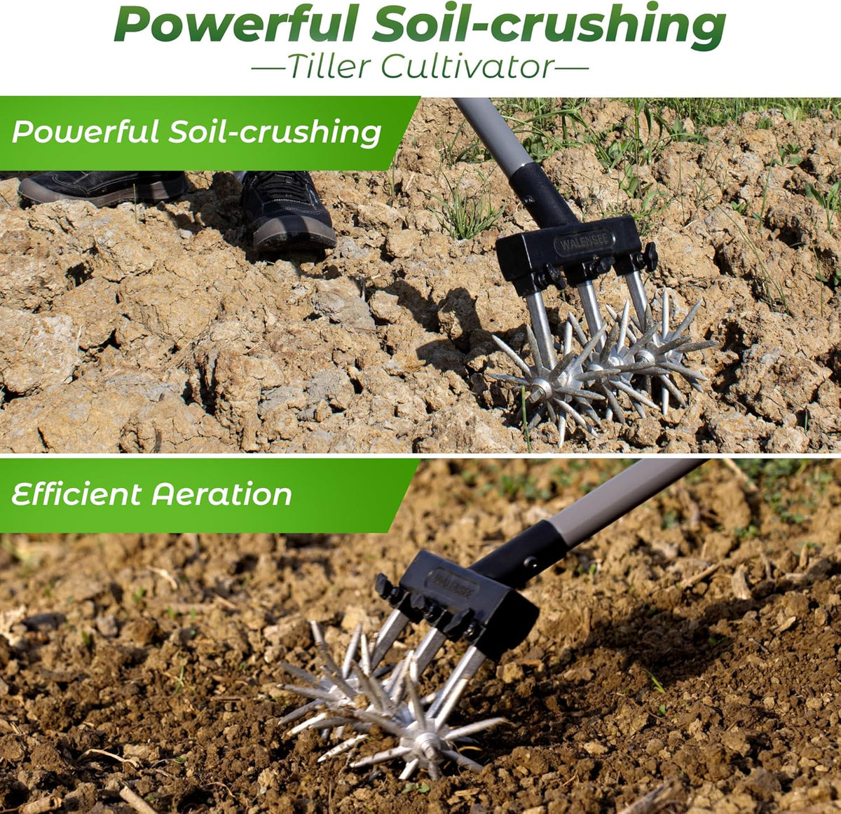 Walensee Rotary Cultivator Garden Tool – Adjustable Hand Tiller for Gardening & Lawn Care with