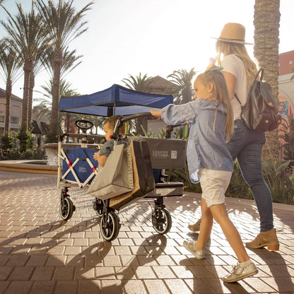 Creative Outdoor Wagon for Kids Push Pull Collapsible Stroller with Canopy Folding Cart | Titanium