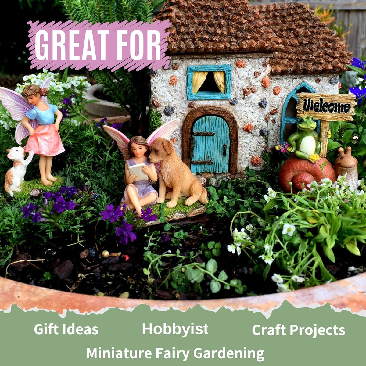 PRETMANNS Fairy House Kit - Fairy Garden Accessories for Outdoor Miniature Village Decor, with