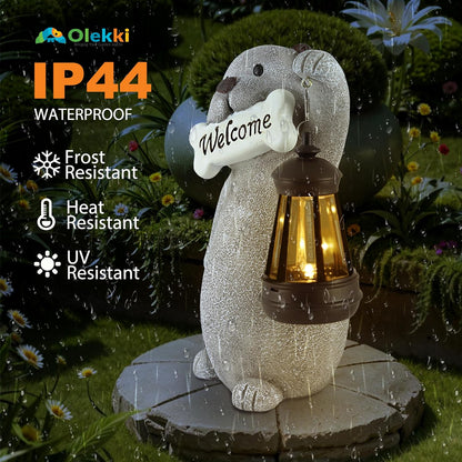 Solar Dog Garden Statue with Lantern Light – 9.2in Outdoor Dog Figurine for Yard Patio Garden