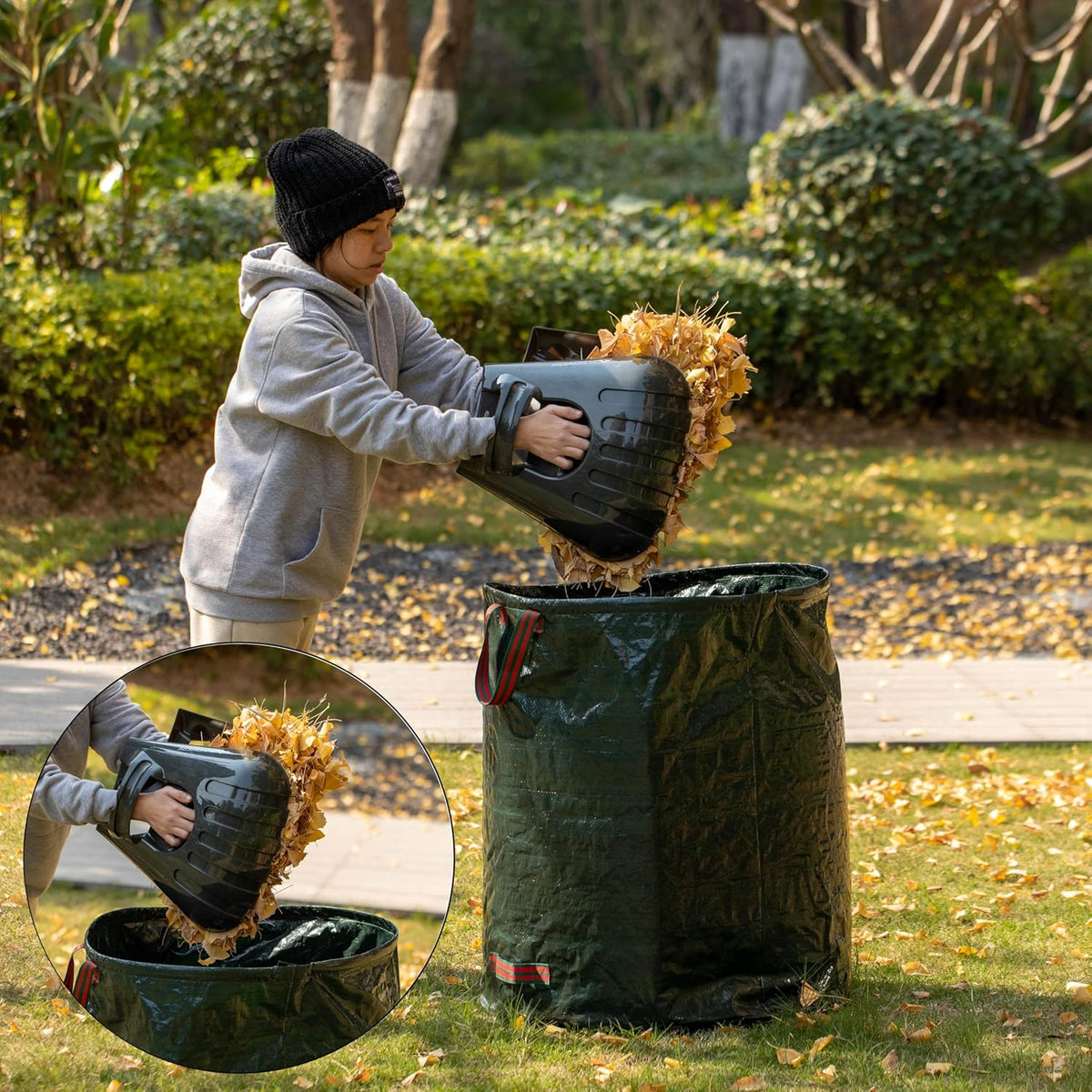 Gardenised 72-gallon Heavy-Duty Self-Standing Collapsible Leaf Bag with Handle and Sturdy Scoop for